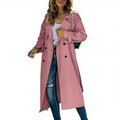 Trench Coat Women's Long Double-Breasted with Notch Lapel – Casual, Office, Gift