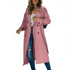 Trench Coat Women's Long Double-Breasted with Notch Lapel – Casual, Office, Gift