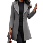 Trench Coat Women's Notched Collar Black Button-Front Mid-Length – Office, Casual, Winter, Gift