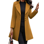 Trench Coat Women's Notched Collar Black Button-Front Mid-Length – Office, Casual, Winter, Gift