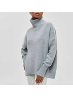 Turtleneck Knit Sweater Women's Light Blue Short Sleeve – Casual, Office · Faylori