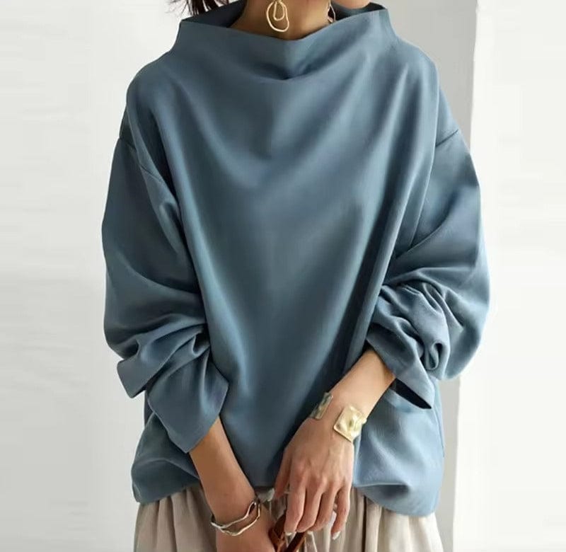 Turtleneck Knit Top Women's Long Sleeve Black Loose Pullover – Casual, Office · Faylori