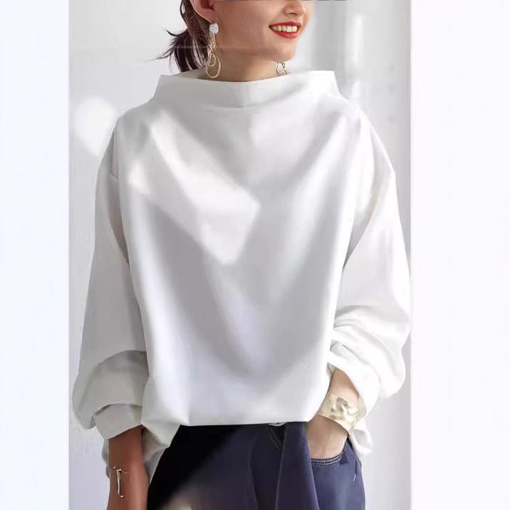 Turtleneck Knit Top Women's Long Sleeve Black Loose Pullover – Casual, Office · Faylori