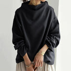 Turtleneck Knit Top Women's Long Sleeve Black Loose Pullover – Casual, Office · Faylori