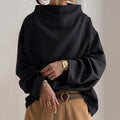 Turtleneck Knit Top Women's Long Sleeve Black Loose Pullover – Casual, Office · Faylori