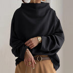 Turtleneck Knit Top Women's Long Sleeve Black Loose Pullover – Casual, Office · Faylori