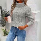 Turtleneck Sweater Cable Knit Women's Long Sleeve Light Blue – Casual, Office, Winter, Gift
