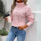 Turtleneck Sweater Cable Knit Women's Long Sleeve Light Blue – Casual, Office, Winter, Gift