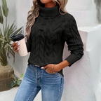 Turtleneck Sweater Cable Knit Women's Long Sleeve Light Blue – Casual, Office, Winter, Gift