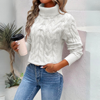 Turtleneck Sweater Cable Knit Women's Long Sleeve Light Blue – Casual, Office, Winter, Gift