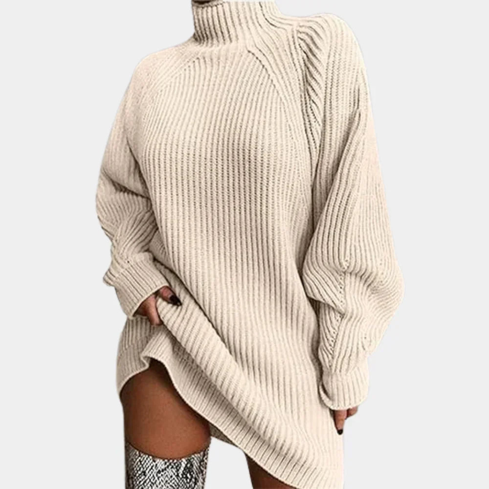 Turtleneck Sweater Dress Women's Oversized Chunky Knit Ribbed Long Sleeve – Casual, Winter