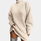 Turtleneck Sweater Dress Women's Oversized Chunky Knit Ribbed Long Sleeve – Casual, Winter