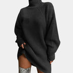 Turtleneck Sweater Dress Women's Oversized Chunky Knit Ribbed Long Sleeve – Casual, Winter