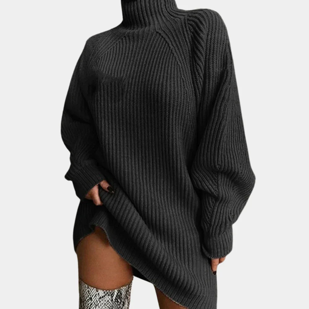Turtleneck Sweater Dress Women's Oversized Chunky Knit Ribbed Long Sleeve – Casual, Winter