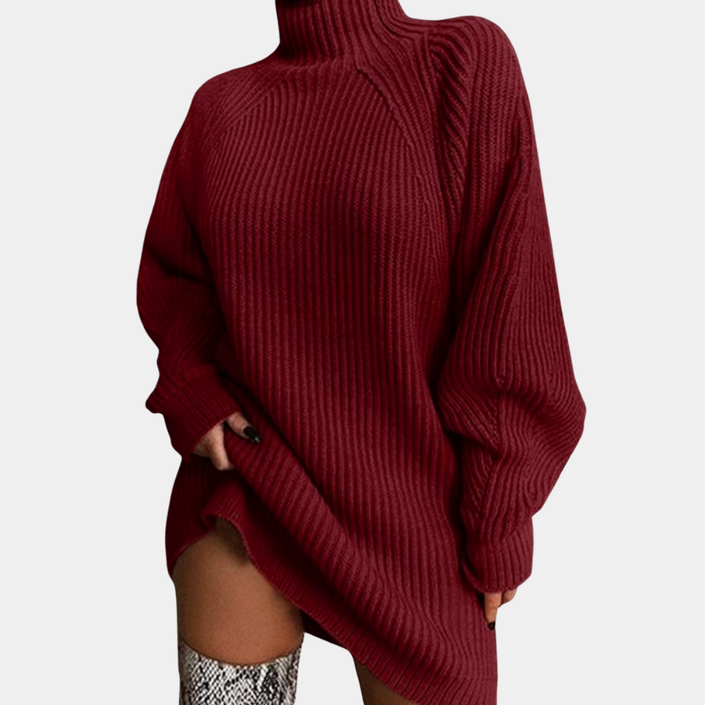 Turtleneck Sweater Dress Women's Oversized Chunky Knit Ribbed Long Sleeve – Casual, Winter