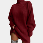 Turtleneck Sweater Dress Women's Oversized Chunky Knit Ribbed Long Sleeve – Casual, Winter