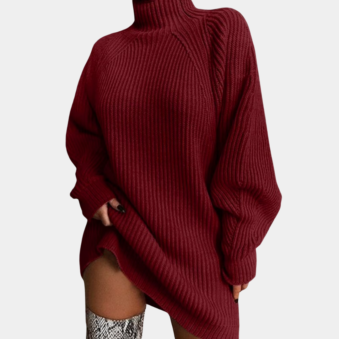 Turtleneck Sweater Dress Women's Oversized Chunky Knit Ribbed Long Sleeve – Casual, Winter