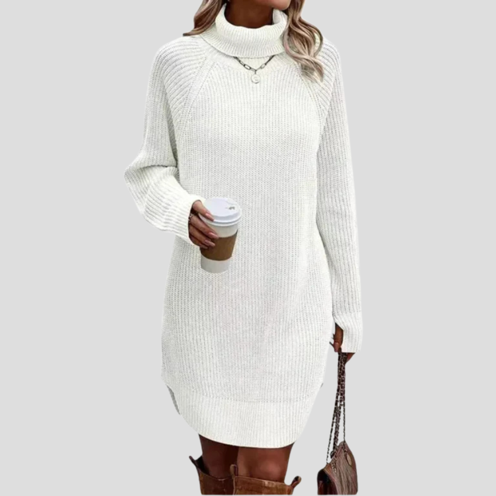 Turtleneck Sweater Dress Women's Ribbed Knit Long Sleeve – Casual, Office, Holiday, Gift