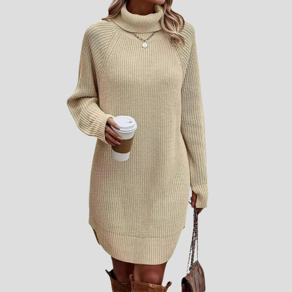 Turtleneck Sweater Dress Women's Ribbed Knit Long Sleeve – Casual, Office, Holiday, Gift