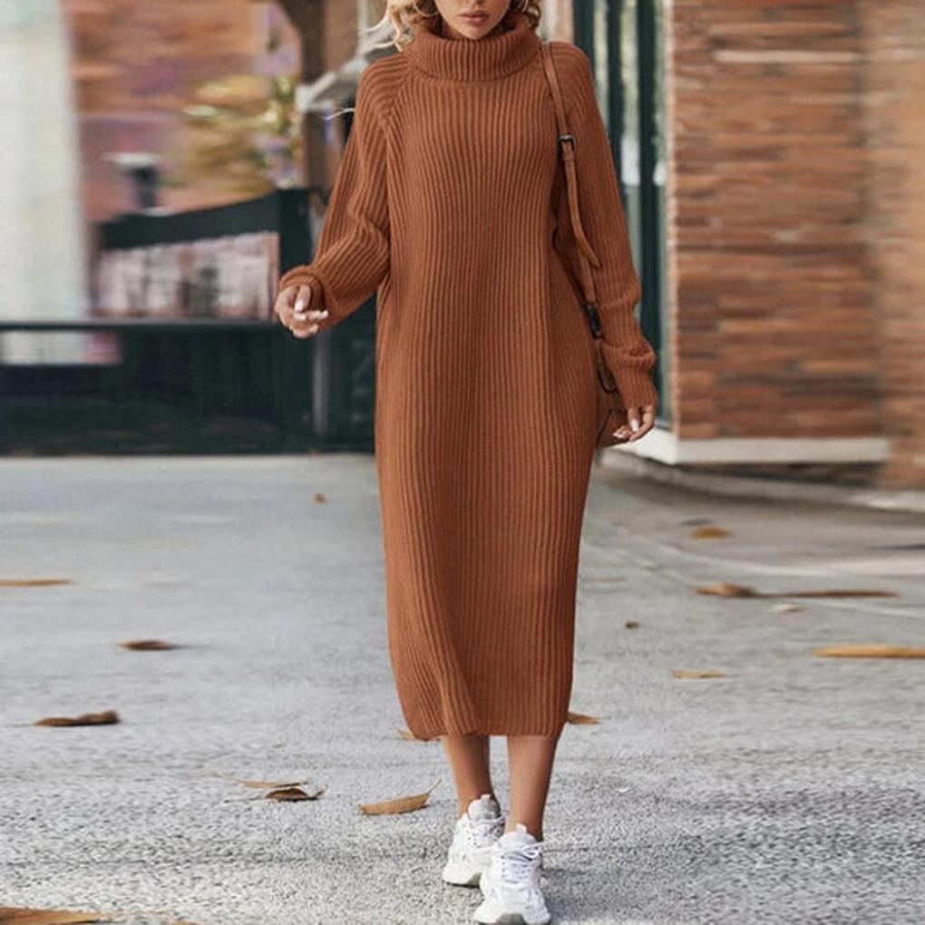 Turtleneck Sweater Dress Women's Ribbed Knit Midi Long Sleeve – Casual, Office, Fall Winter, Gift