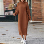 Turtleneck Sweater Dress Women's Ribbed Knit Midi Long Sleeve – Casual, Office, Fall Winter, Gift