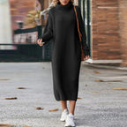 Turtleneck Sweater Dress Women's Ribbed Knit Midi Long Sleeve – Casual, Office, Fall Winter, Gift