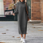 Turtleneck Sweater Dress Women's Ribbed Knit Midi Long Sleeve – Casual, Office, Fall Winter, Gift