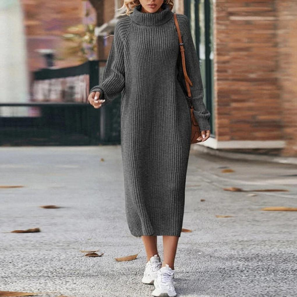 Turtleneck Sweater Dress Women's Ribbed Knit Midi Long Sleeve – Casual, Office, Fall Winter, Gift