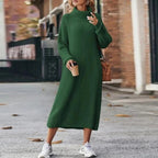 Turtleneck Sweater Dress Women's Ribbed Knit Midi Long Sleeve – Casual, Office, Fall Winter, Gift