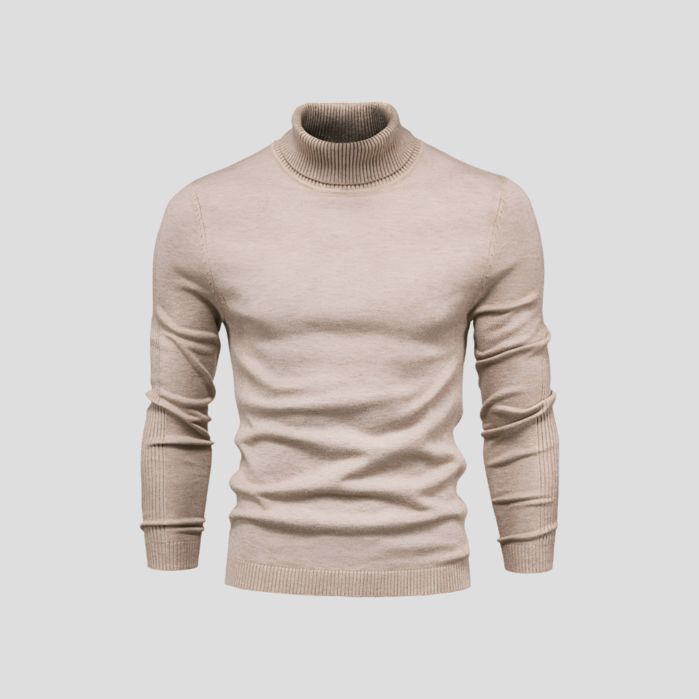 Turtleneck Sweater Men's Ribbed Knit White Long Sleeve Jumper – Casual, Office, Winter, Gift