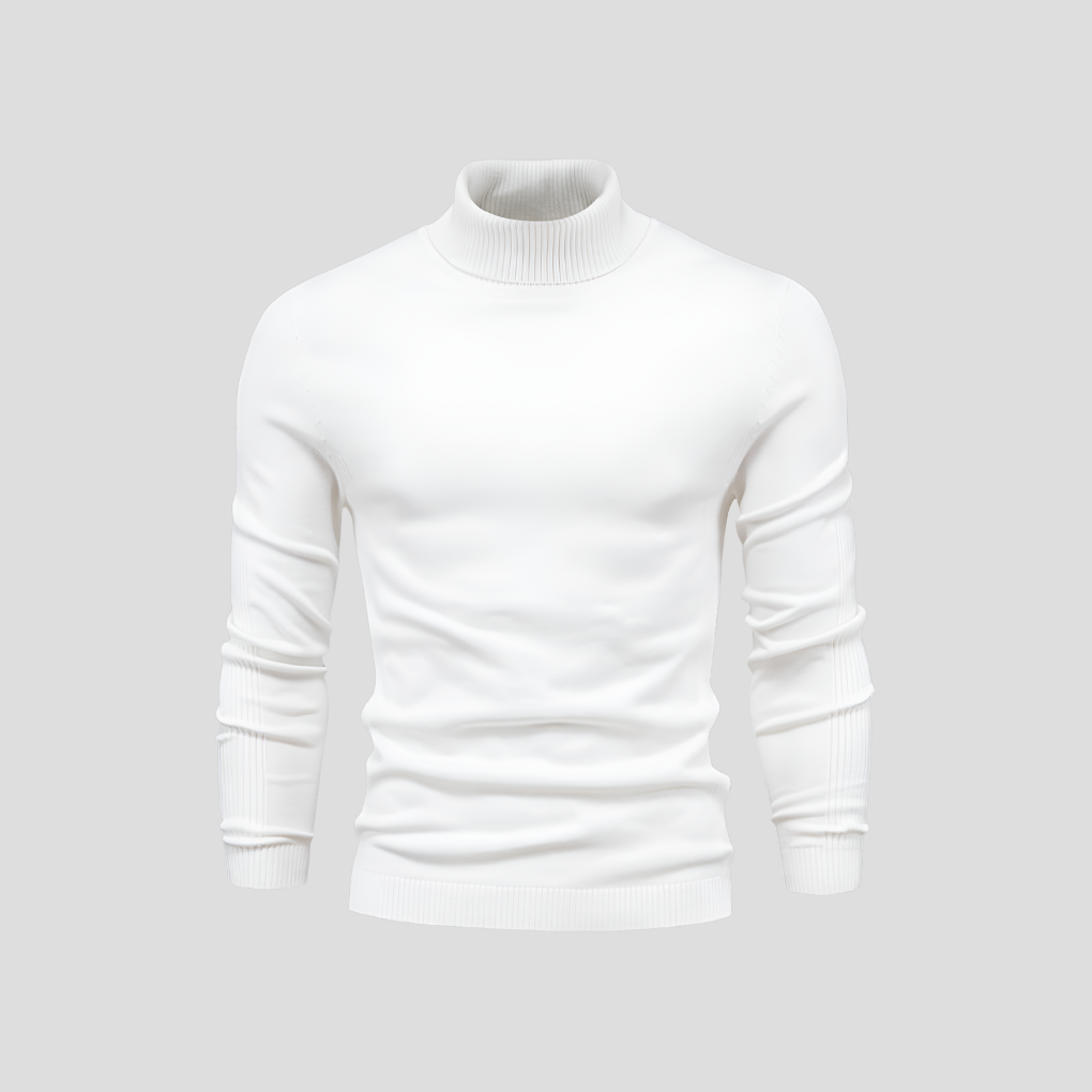 Turtleneck Sweater Men's Ribbed Knit White Long Sleeve Jumper – Casual, Office, Winter, Gift