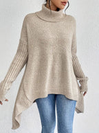Turtleneck Sweater Oversized Ribbed Knit Women's High-Low Hem – Casual, Office, Winter, Gift