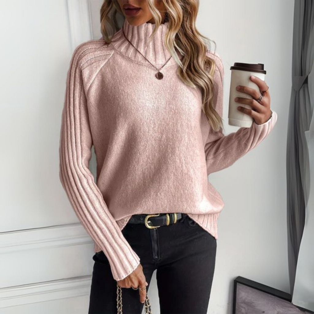 Turtleneck Sweater Ribbed Knit Women's Long Sleeve White Pullover – Casual, Office, Holiday, Gift