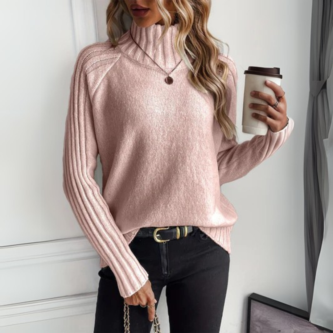 Turtleneck Sweater Ribbed Knit Women's Long Sleeve White Pullover – Casual, Office, Holiday, Gift