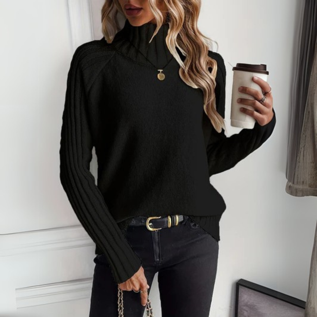 Turtleneck Sweater Ribbed Knit Women's Long Sleeve White Pullover – Casual, Office, Holiday, Gift