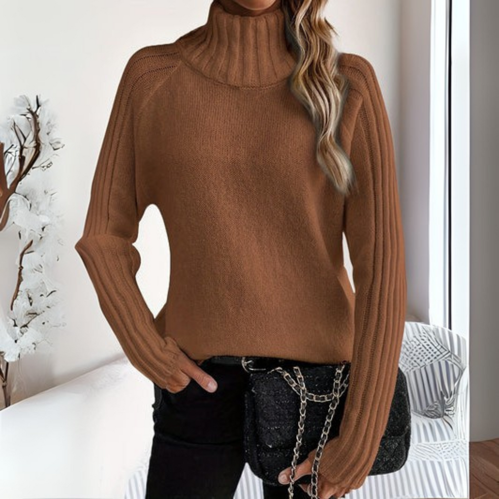 Turtleneck Sweater Ribbed Knit Women's Long Sleeve White Pullover – Casual, Office, Holiday, Gift