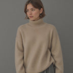 Turtleneck Sweater Women's Beige Cashmere Oversized Knit Pullover – Office, Holiday