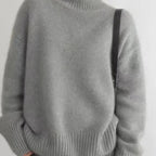 Turtleneck Sweater Women's Beige Cashmere Oversized Knit Pullover – Office, Holiday
