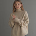 Turtleneck Sweater Women's Beige Cashmere Oversized Knit Pullover – Office, Holiday