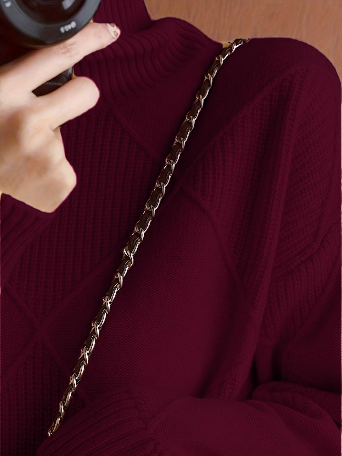 Turtleneck Sweater Women's Diamond Textured Knit Green Long Sleeve Pullover – Casual, Office, Winter, Gift