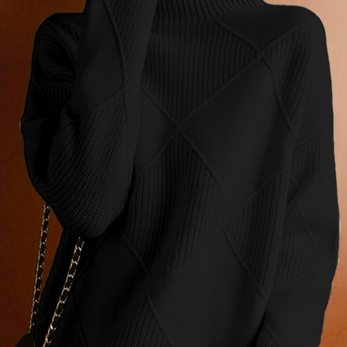 Turtleneck Sweater Women's Diamond Textured Knit Green Long Sleeve Pullover – Casual, Office, Winter, Gift