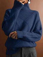 Turtleneck Sweater Women's Diamond Textured Knit Green Long Sleeve Pullover – Casual, Office, Winter, Gift