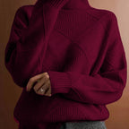 Turtleneck Sweater Women's Diamond Textured Knit Green Long Sleeve Pullover – Casual, Office, Winter, Gift