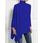 Turtleneck Tunic Top Women's Red Draped Asymmetrical Long Sleeve – Casual, Holiday