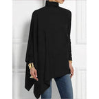 Turtleneck Tunic Top Women's Red Draped Asymmetrical Long Sleeve – Casual, Holiday