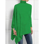 Turtleneck Tunic Top Women's Red Draped Asymmetrical Long Sleeve – Casual, Holiday