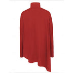 Turtleneck Tunic Top Women's Red Draped Asymmetrical Long Sleeve – Casual, Holiday