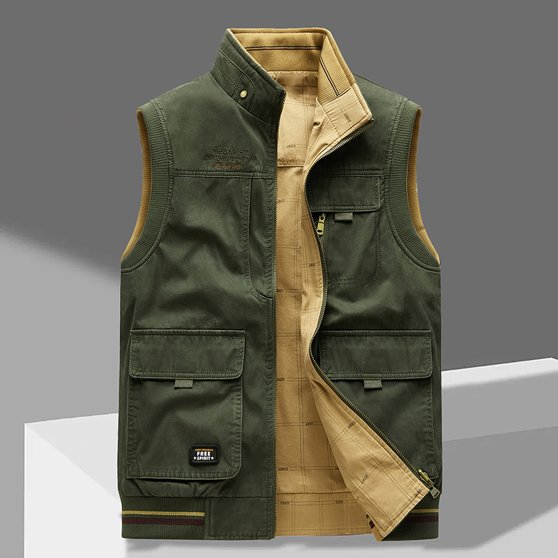 Utility Cargo Vest Men's Multi-Pocket Stand Collar Zip-Up – Outdoor, Casual, Fishing, Travel, Gift