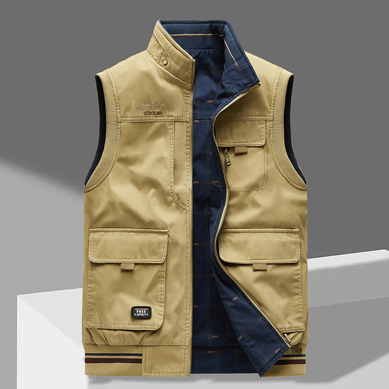 Utility Cargo Vest Men's Multi-Pocket Stand Collar Zip-Up – Outdoor, Casual, Fishing, Travel, Gift