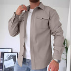 Utility Overshirt Men's Blue Long Sleeve Button-Up Shirt Jacket – Casual, Office